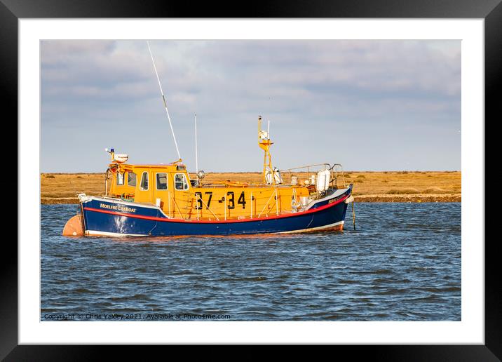 The Port of Wells RNLI lifeboat, Norfolk Framed Mounted Print by Chris Yaxley