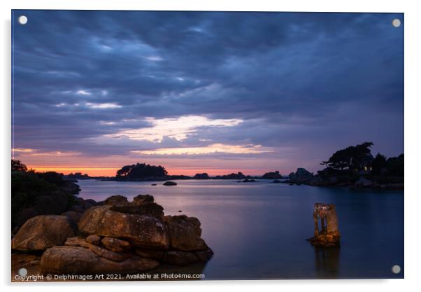 Beach of Ploumanach at night in Brittany France Acrylic by Delphimages Art