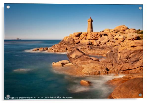 The Pink Granite Coast at golden hour, France Acrylic by Delphimages Art