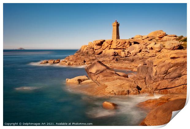 The Pink Granite Coast at golden hour, France Print by Delphimages Art
