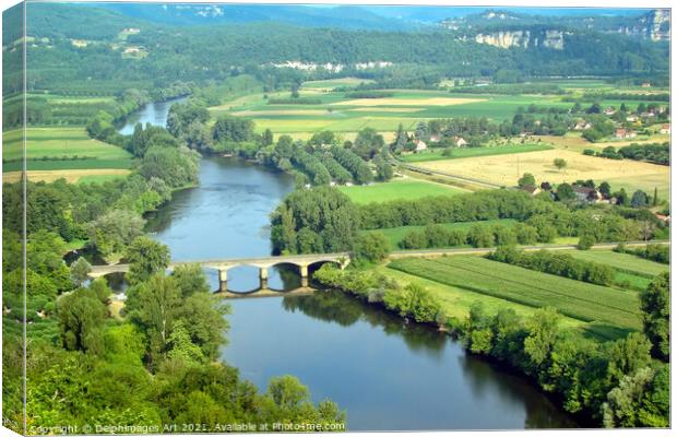 Aerial view of the Dordogne river in summer France Canvas Print by Delphimages Art