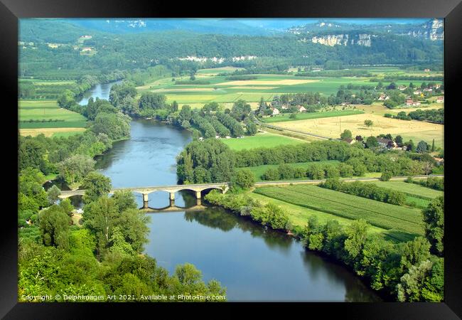 Aerial view of the Dordogne river in summer France Framed Print by Delphimages Art