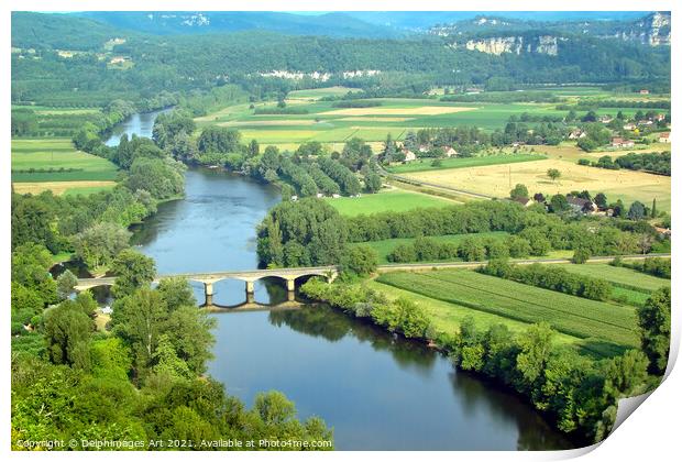 Aerial view of the Dordogne river in summer France Print by Delphimages Art