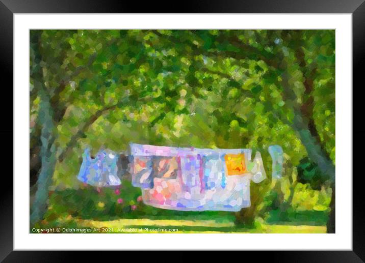 Laundry hanging in a garden in summer Framed Mounted Print by Delphimages Art