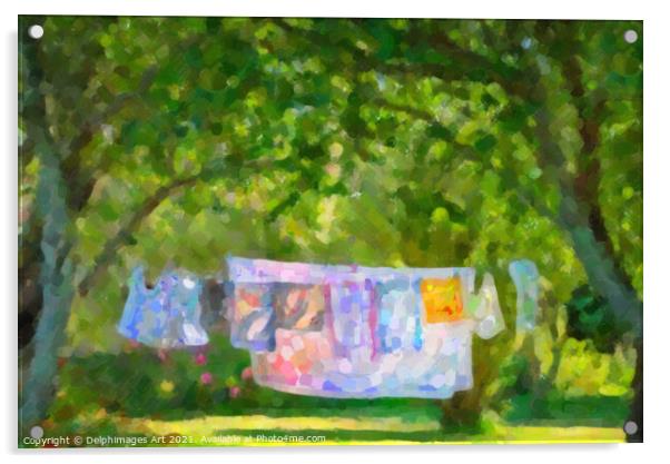 Laundry hanging in a garden in summer Acrylic by Delphimages Art
