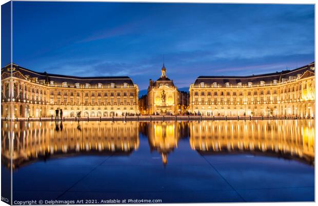 Water Mirror at night in Bordeaux, France Canvas Print by Delphimages Art