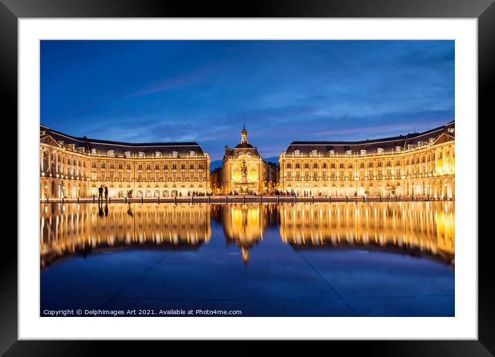 Water Mirror at night in Bordeaux, France Framed Mounted Print by Delphimages Art