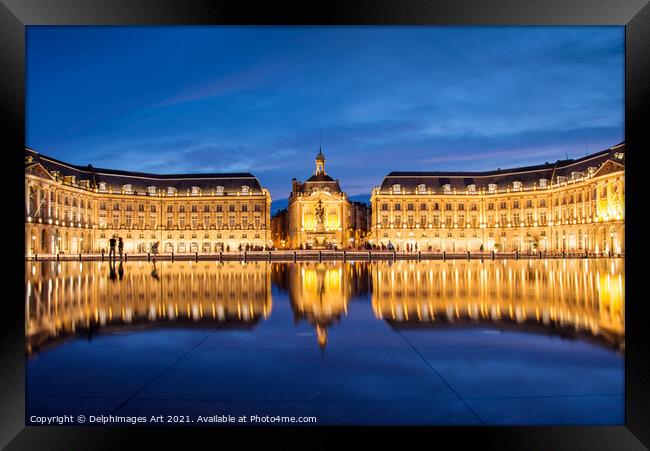 Water Mirror at night in Bordeaux, France Framed Print by Delphimages Art