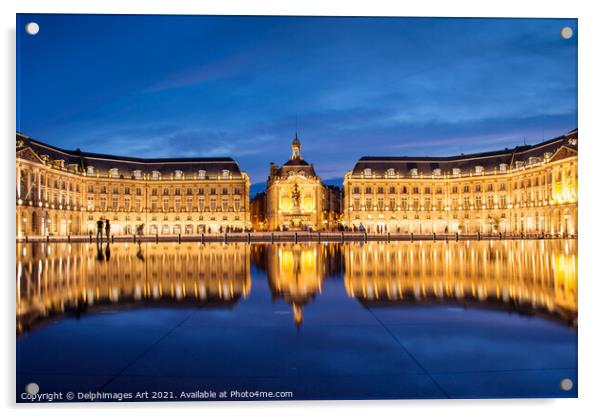 Water Mirror at night in Bordeaux, France Acrylic by Delphimages Art