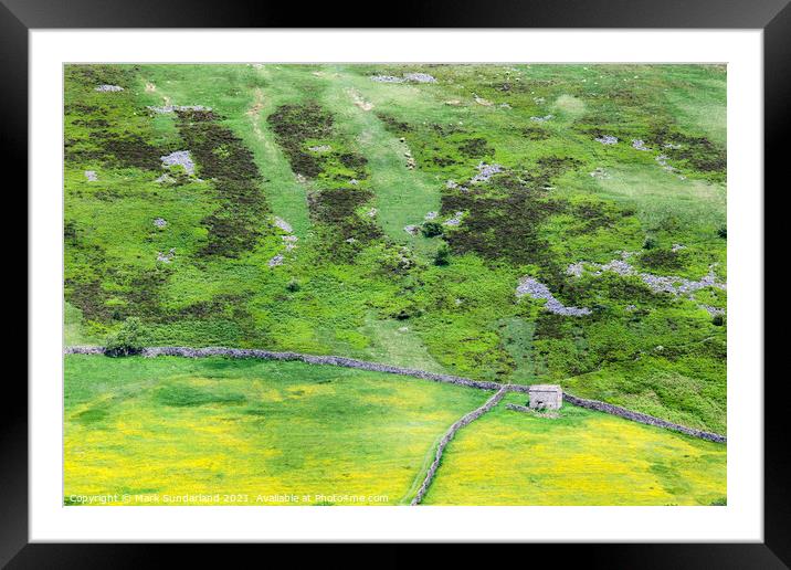 Barn and Dry Stone Walls on Kisdon Hill Framed Mounted Print by Mark Sunderland