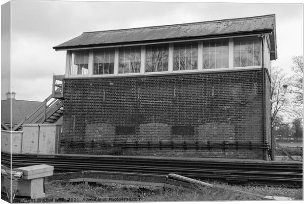 Monochrome old signal box Canvas Print by Clive Wells
