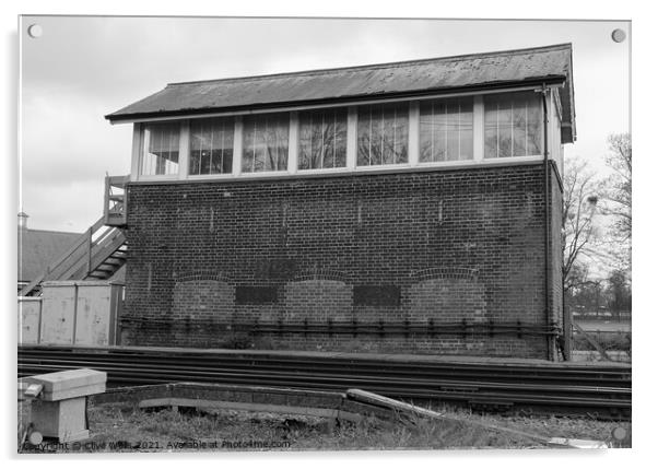 Monochrome old signal box Acrylic by Clive Wells