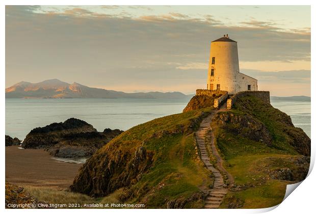Majestic Twr Mawr Lighthouse Print by Clive Ingram