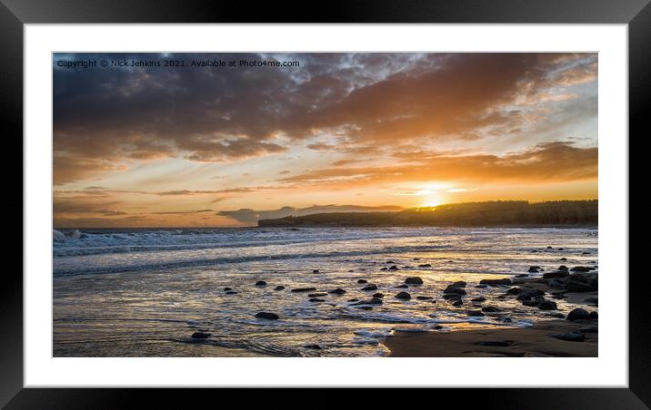Llantwit Major Beach at Sunset Framed Mounted Print by Nick Jenkins