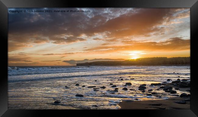 Llantwit Major Beach at Sunset Framed Print by Nick Jenkins