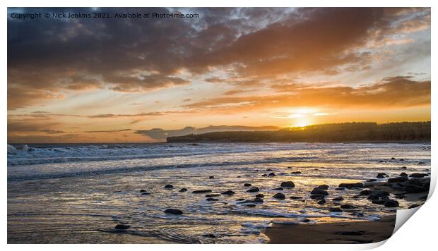 Llantwit Major Beach at Sunset Print by Nick Jenkins