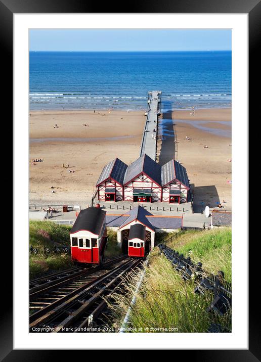 Saltburn Cliff Tramway and Pier in Summer Framed Mounted Print by Mark Sunderland