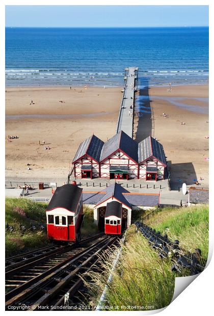 Saltburn Cliff Tramway and Pier in Summer Print by Mark Sunderland