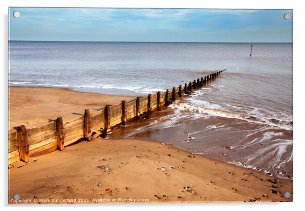 Wooden Groynes on Hornsea Beach Acrylic by Mark Sunderland