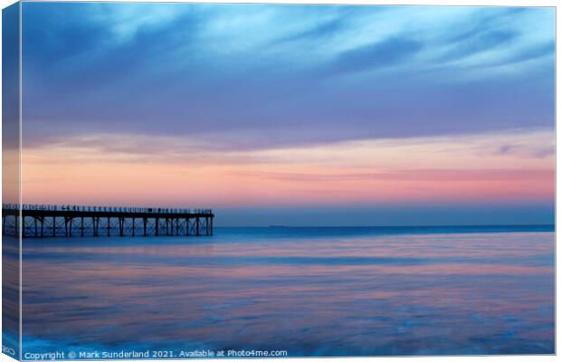 Twilight on the Sea at Saltburn Pier Canvas Print by Mark Sunderland