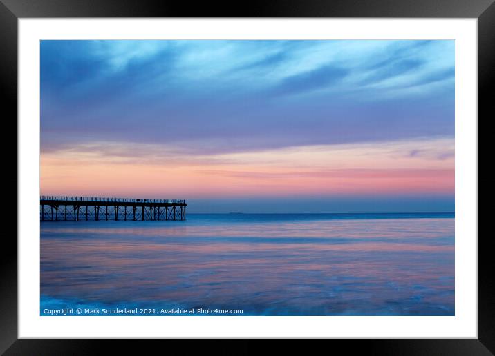Twilight on the Sea at Saltburn Pier Framed Mounted Print by Mark Sunderland