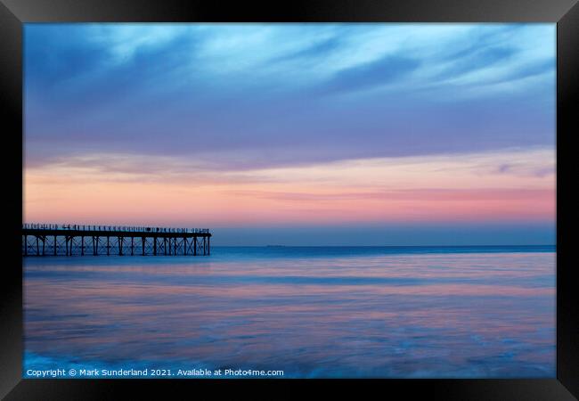 Twilight on the Sea at Saltburn Pier Framed Print by Mark Sunderland