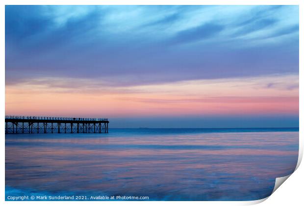 Twilight on the Sea at Saltburn Pier Print by Mark Sunderland