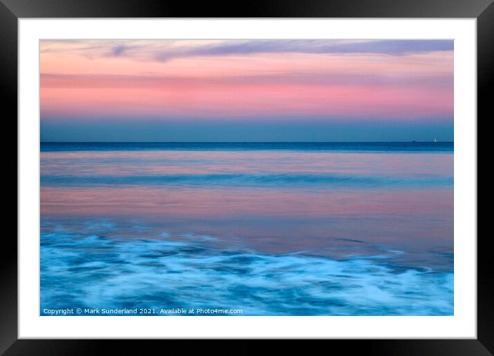 Pink Twilight Reflecting on the Sea at Saltburn Framed Mounted Print by Mark Sunderland
