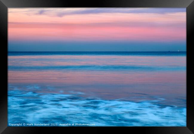 Pink Twilight Reflecting on the Sea at Saltburn Framed Print by Mark Sunderland