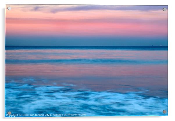 Pink Twilight Reflecting on the Sea at Saltburn Acrylic by Mark Sunderland