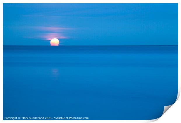 Moonrise over the North Sea at Saltburn Print by Mark Sunderland