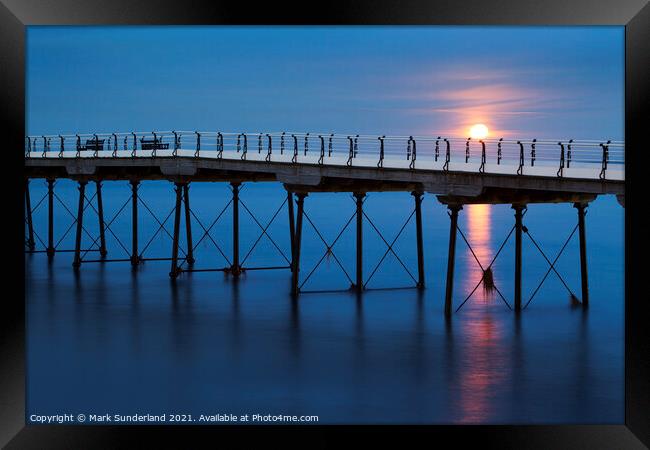 Moonrise at Saltburn Pier Framed Print by Mark Sunderland
