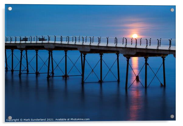Moonrise at Saltburn Pier Acrylic by Mark Sunderland