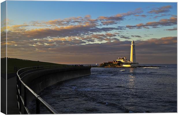 Sunset at St Mary's Lighthouse Canvas Print by Kevin Tate