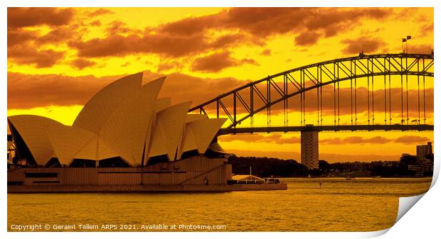 Sydney Opera House and Bridge at sunset, Australia Print by Geraint Tellem ARPS
