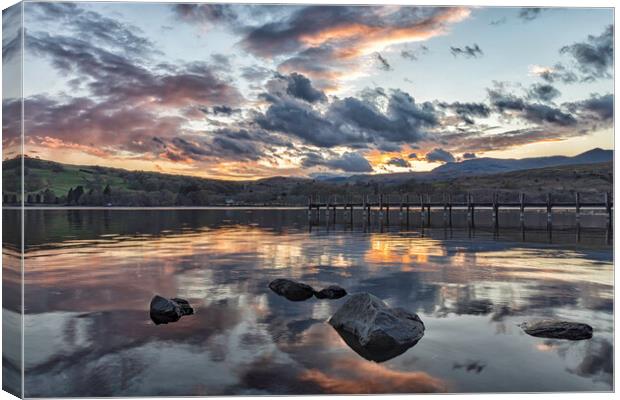 Sunset at Coniston jetty  Canvas Print by James Marsden