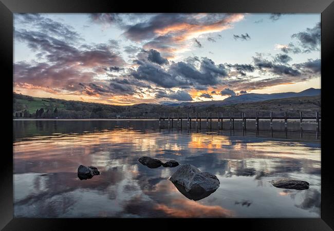 Sunset at Coniston jetty  Framed Print by James Marsden