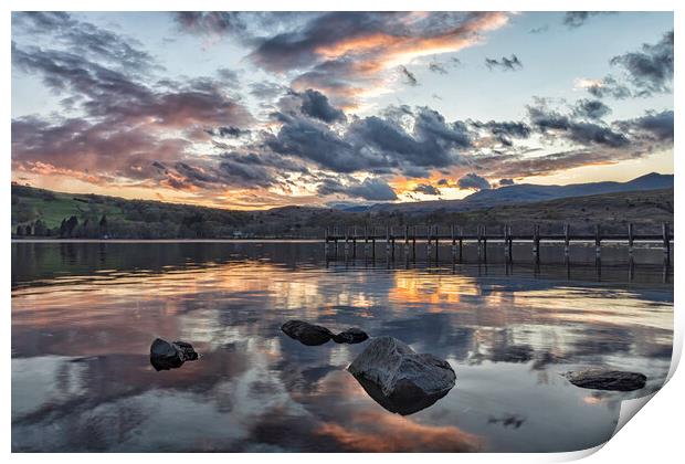 Sunset at Coniston jetty  Print by James Marsden