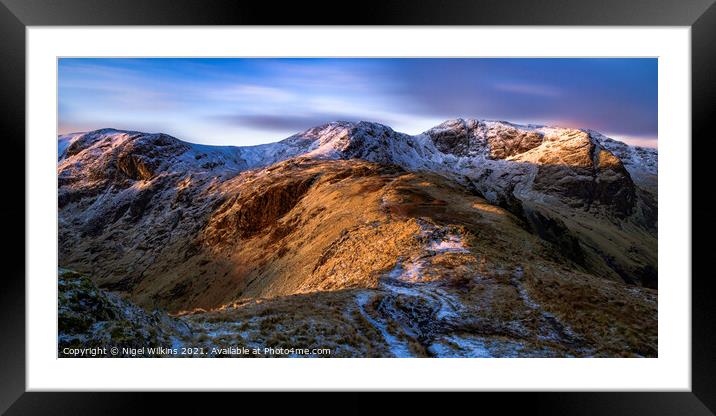 Winter View of Dove Crag, Hart Crag & Fairfield Framed Mounted Print by Nigel Wilkins