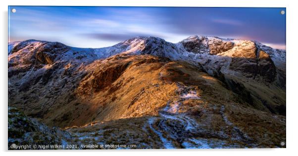 Winter View of Dove Crag, Hart Crag & Fairfield Acrylic by Nigel Wilkins