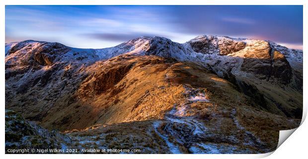Winter View of Dove Crag, Hart Crag & Fairfield Print by Nigel Wilkins