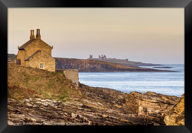 The Bathing House and Dunstanburgh Castle Framed Print by Heidi Stewart