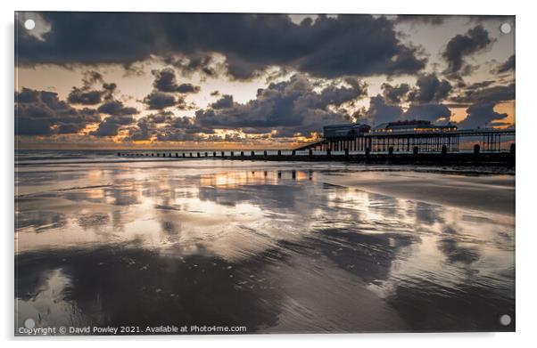 Sunrise Reflections on Cromer Beach North Norfolk  Acrylic by David Powley