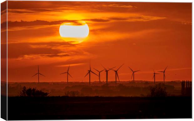 Sunset behind Tick Fen Windfarm, 5th May 2021 Canvas Print by Andrew Sharpe