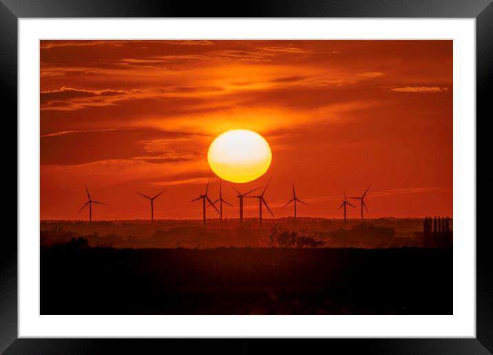 Sunset behind Tick Fen Windfarm, 5th May 2021 Framed Mounted Print by Andrew Sharpe