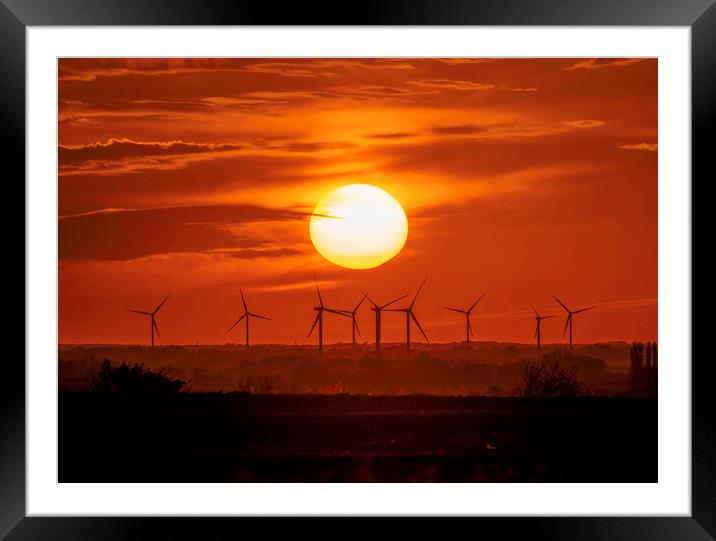 Sunset behind Tick Fen Windfarm, 5th May 2021 Framed Mounted Print by Andrew Sharpe