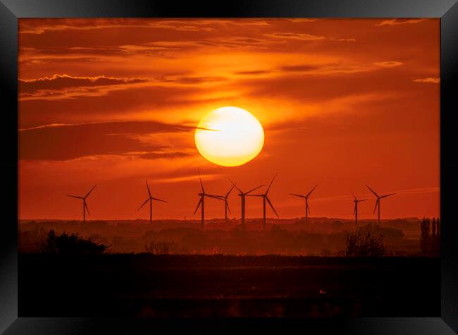 Sunset behind Tick Fen Windfarm, 5th May 2021 Framed Print by Andrew Sharpe