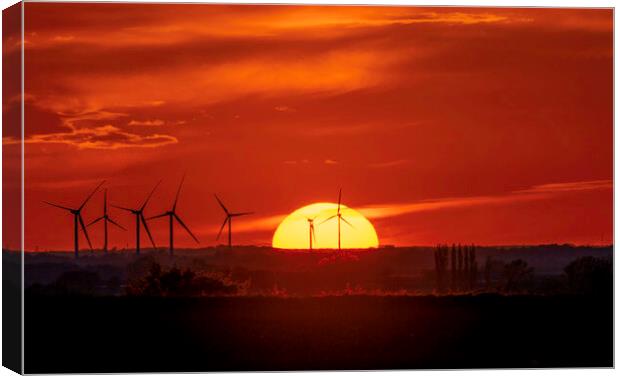 Sunset behind Tick Fen Windfarm, 5th May 2021 Canvas Print by Andrew Sharpe