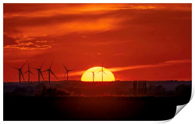 Sunset behind Tick Fen Windfarm, 5th May 2021 Print by Andrew Sharpe