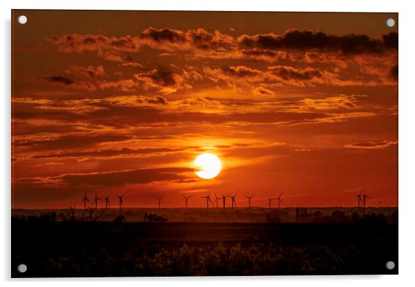 Sunset behind Tick Fen Windfarm, 5th May 2021 Acrylic by Andrew Sharpe